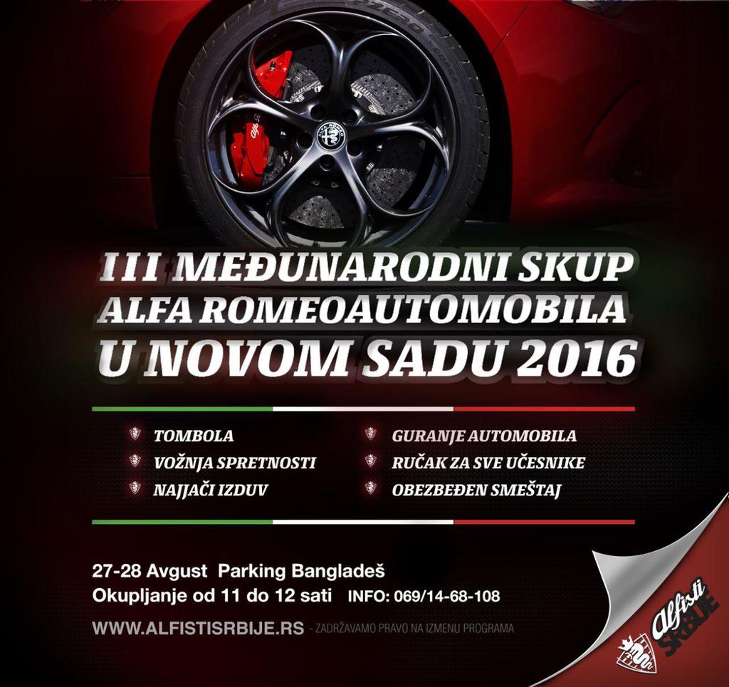 Dragi Alfiisti, 3 međunarodni skup u Novom Sadu će se održati na starom mestu,na parkingu BANGLADEŠ :-) datum skupa je 27 i 28 avgust sa početkom u 12 sati.